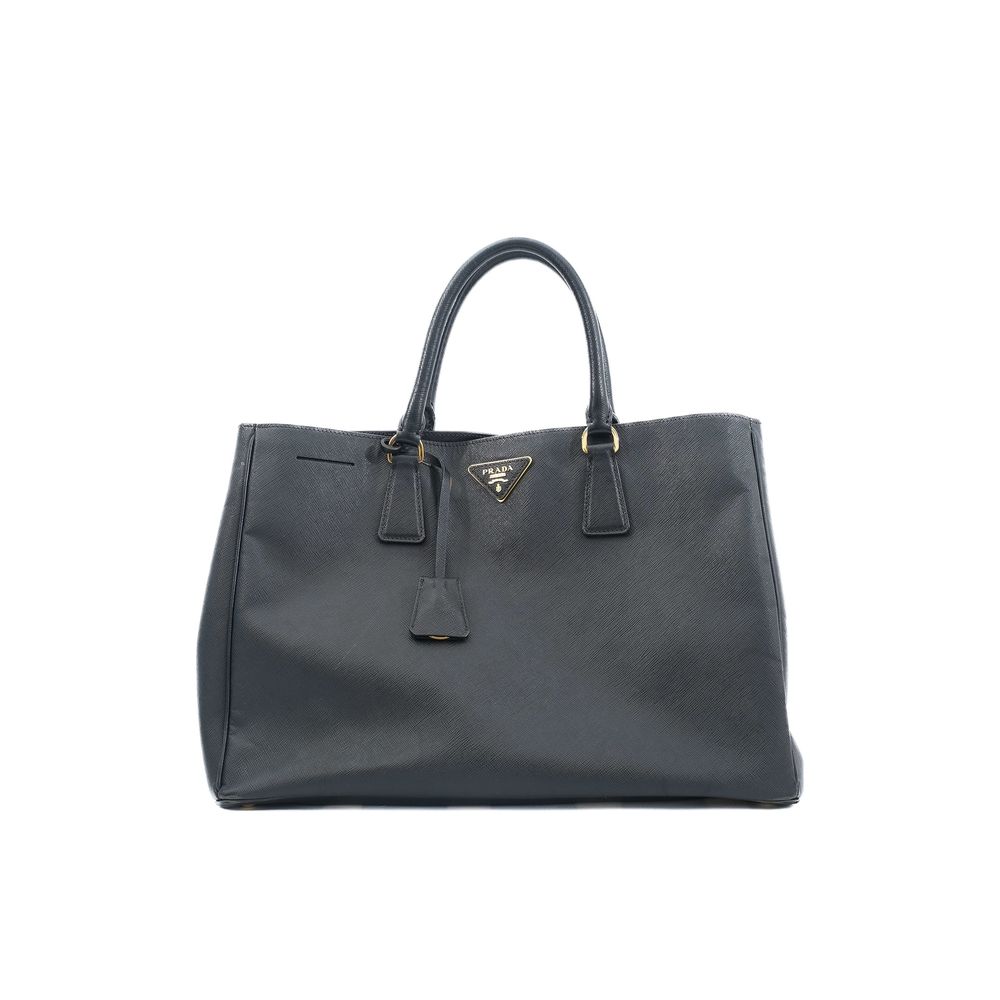 Good Condition Prada Black Leather Handbag with Gold-Tone Hardware